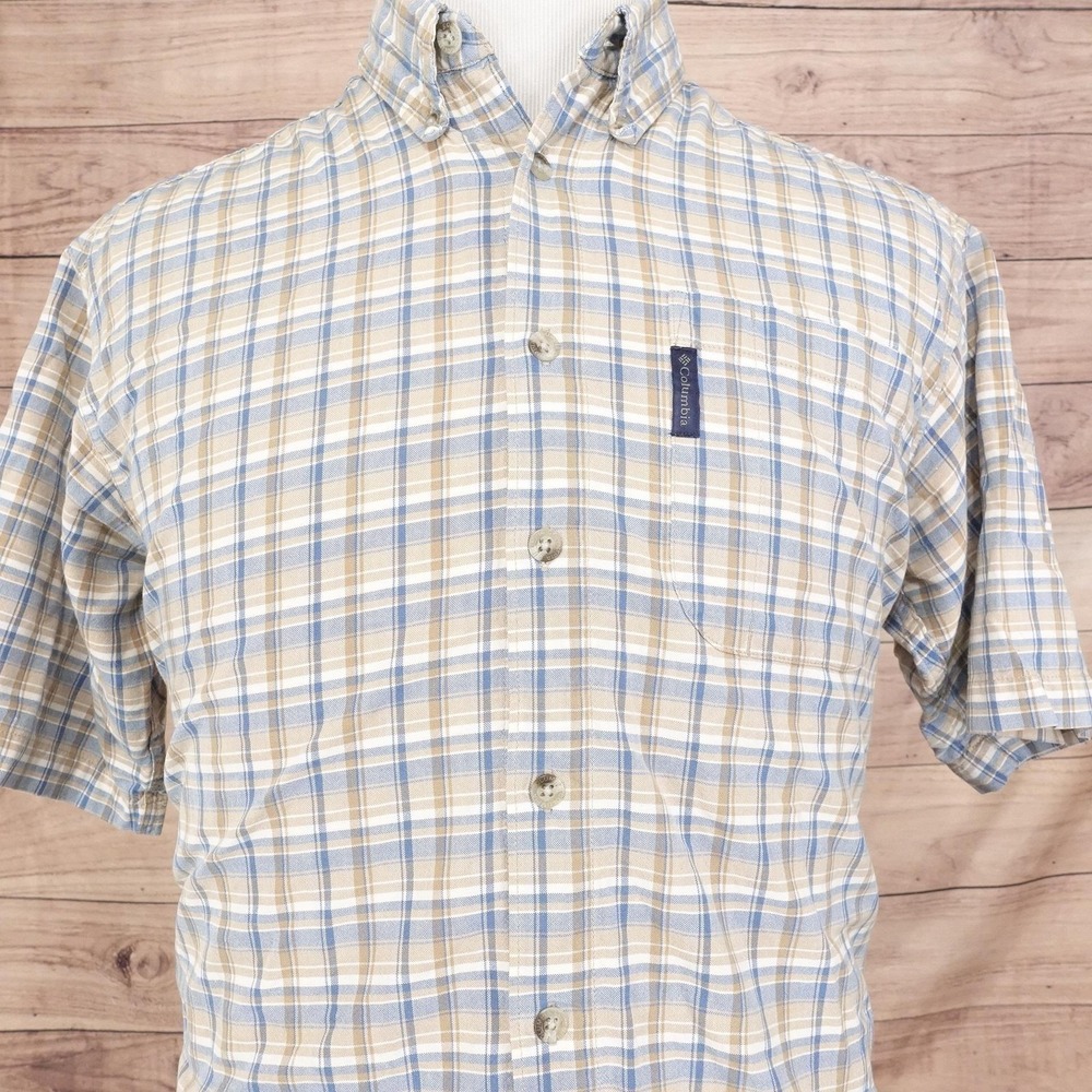 Columbia Shirt Mens Medium Plaid Button Down Short Sleeve‎ Outdoor Casual Hiking